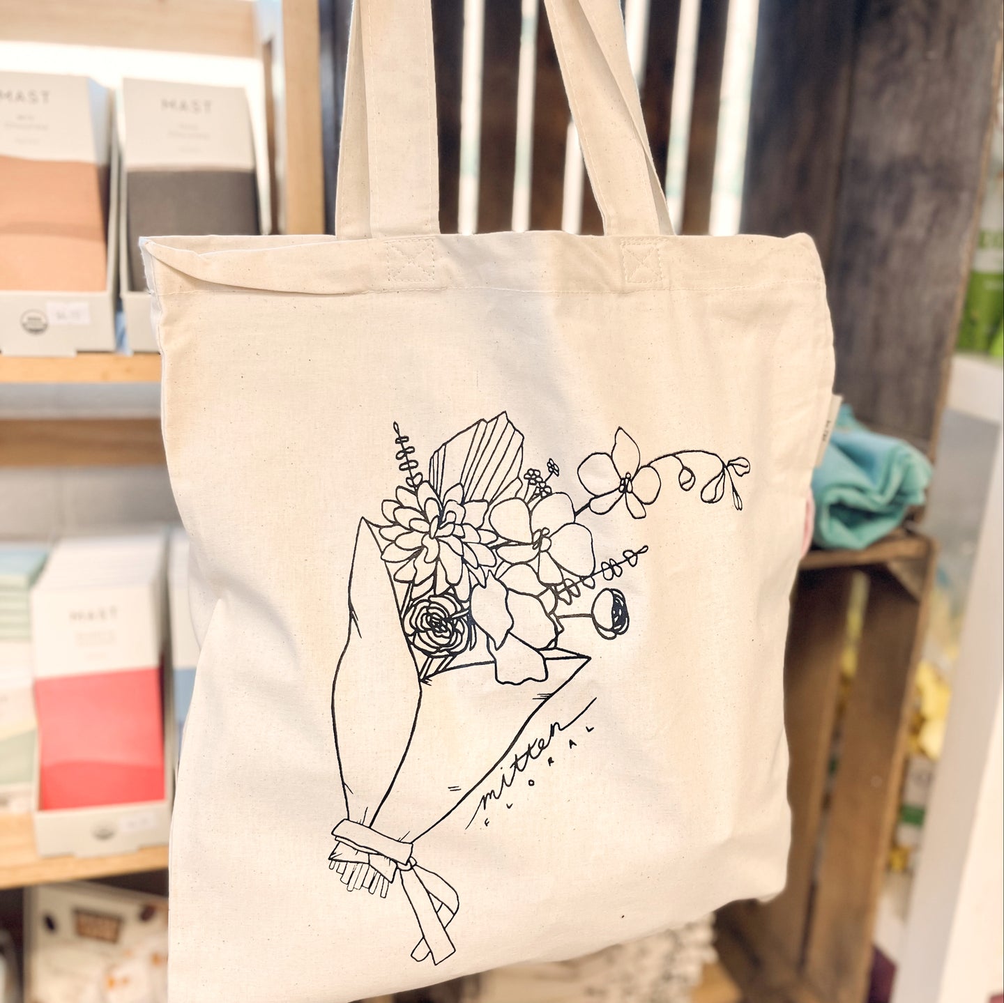 Reusable Mitten Floral Tote