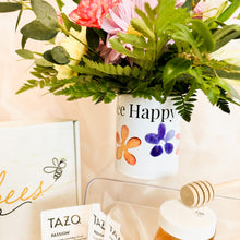 Load image into Gallery viewer, Gift: Bee Happy Box with floral arrangement
